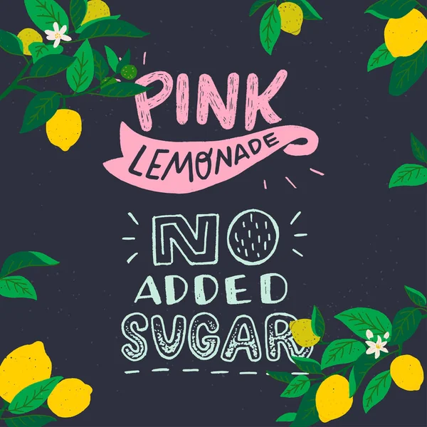 Розовый лимонад и надписи без сахара — стоковый вектор