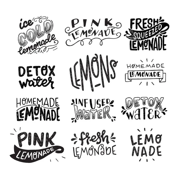 Conjunto de frases de letras manuais sobre limonada — Vetor de Stock
