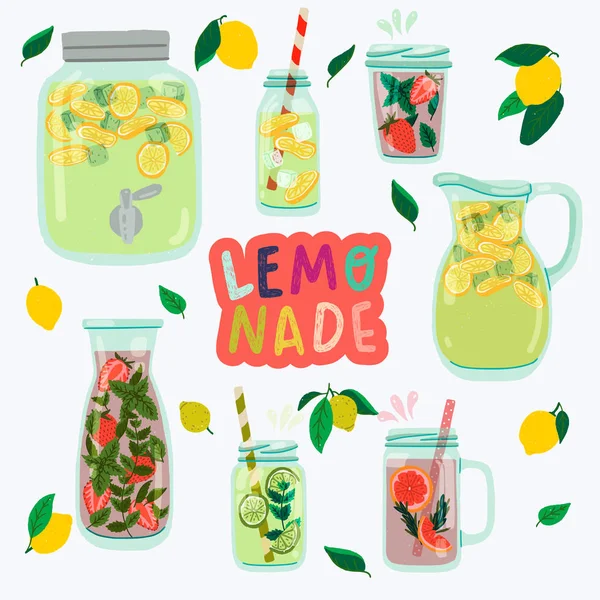Lemonade jugs, jars and gasses clipart — Stock Vector