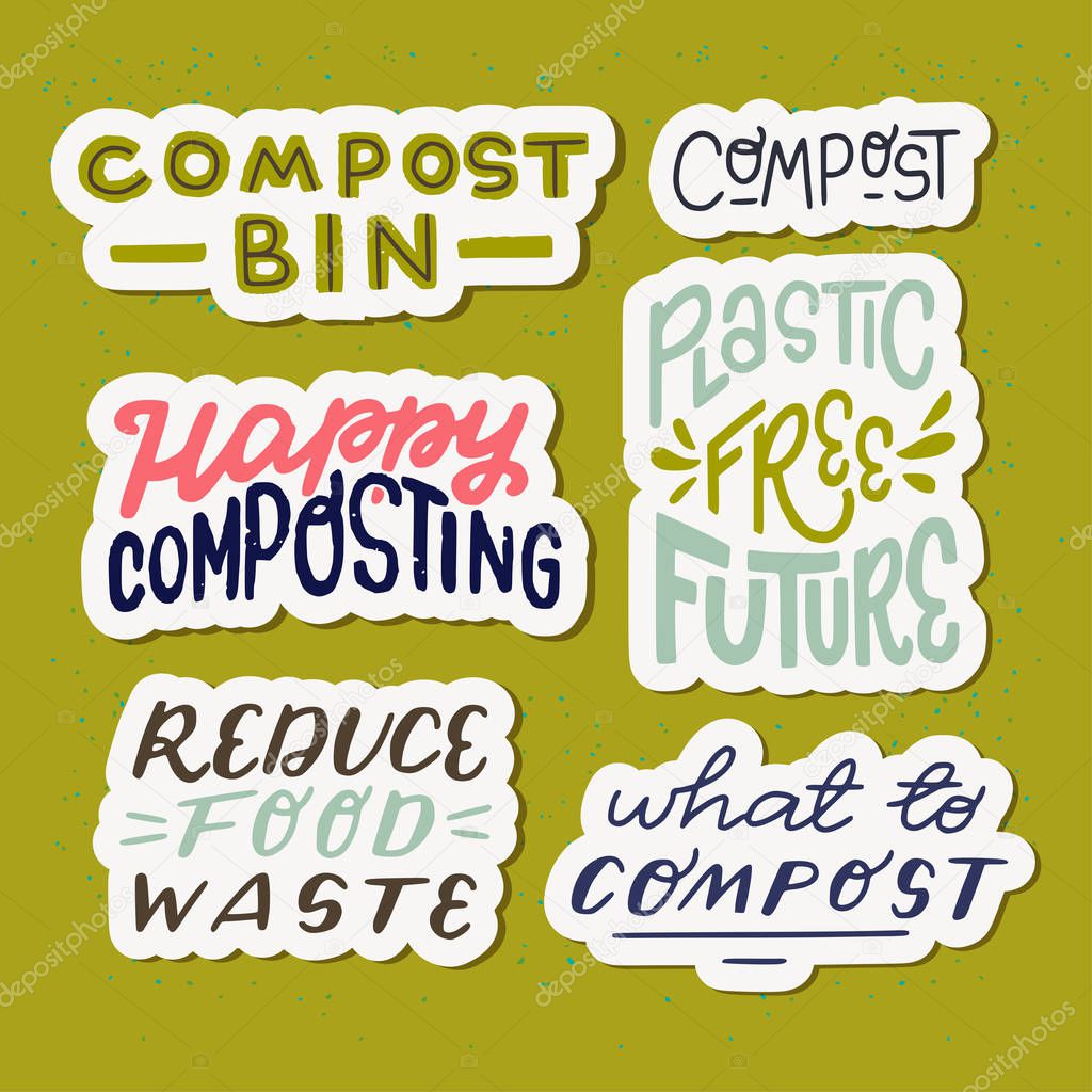 Set of stickers about composting
