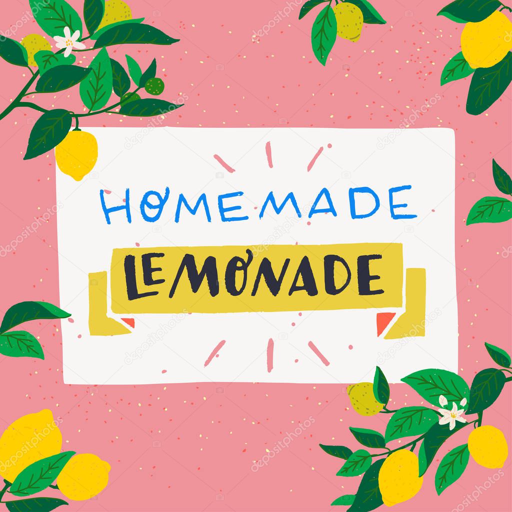 Homemade Lemonade inscription in lemons frame