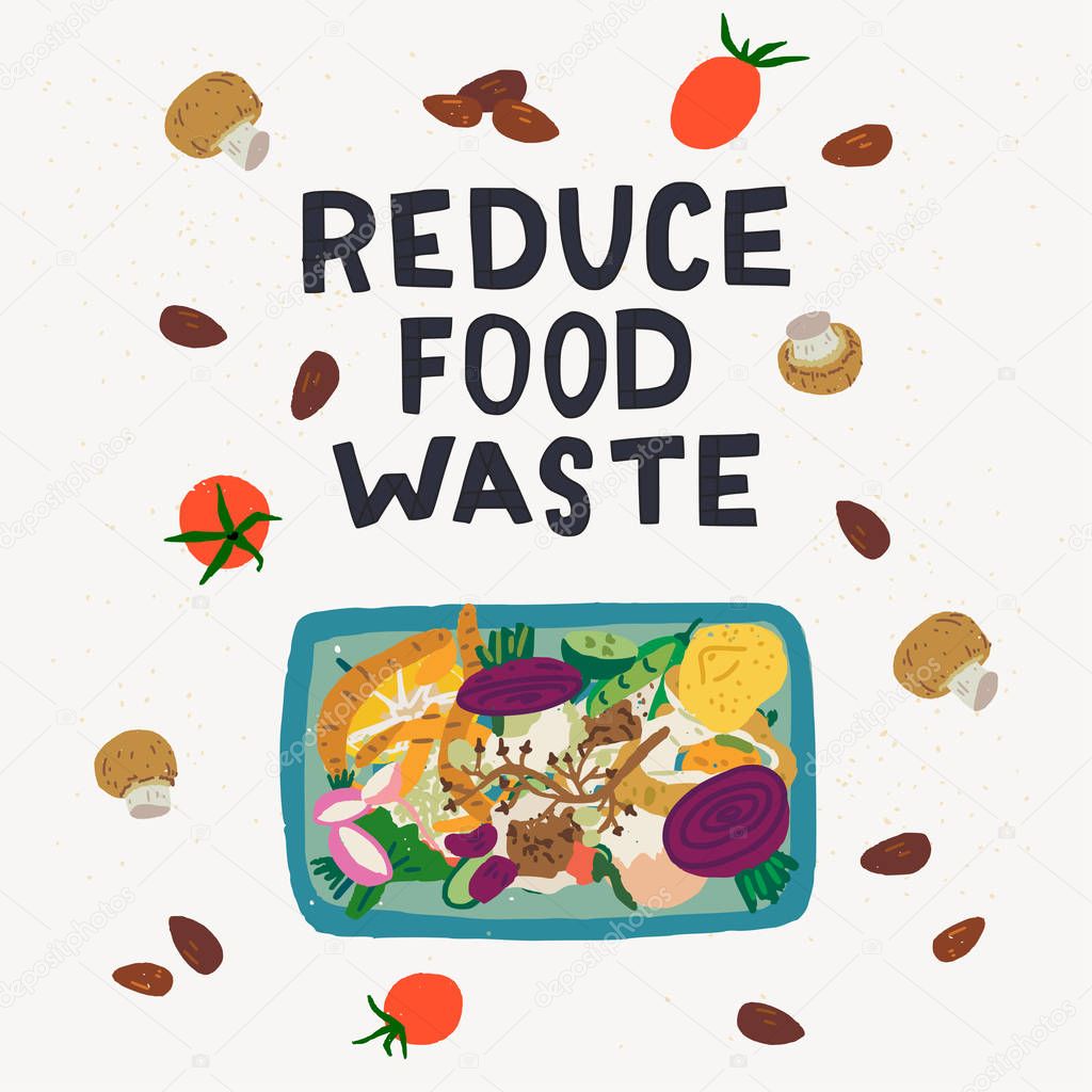 Reduce Food Waste inscription and compost bin