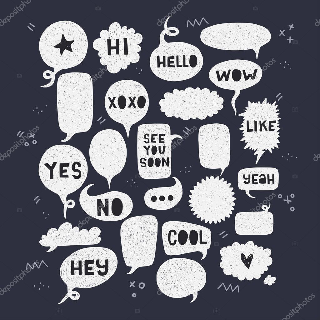 Set of colorful hand drawn speech bubbles