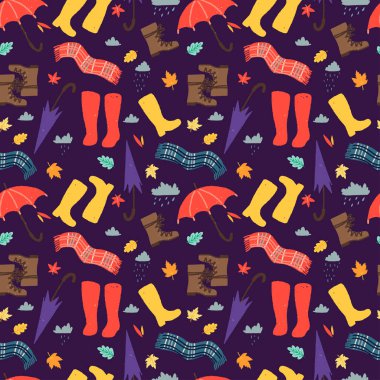 Sonbahar yağmurlu yürüyüş dikişsiz desen