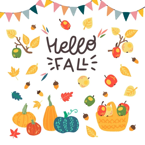 こんにちは秋の碑文と秋の収穫クリップアート — ストックベクタ
