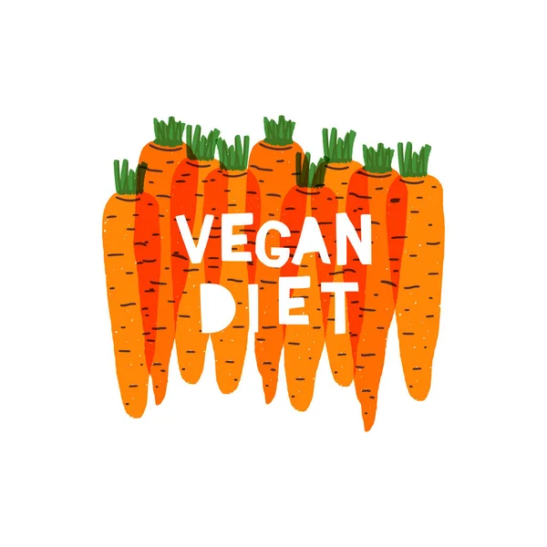 Veganer Hintergrund Mit Überlappenden Handgezeichneten Karotten Handschrift Mit Der Aufschrift — Stockvektor