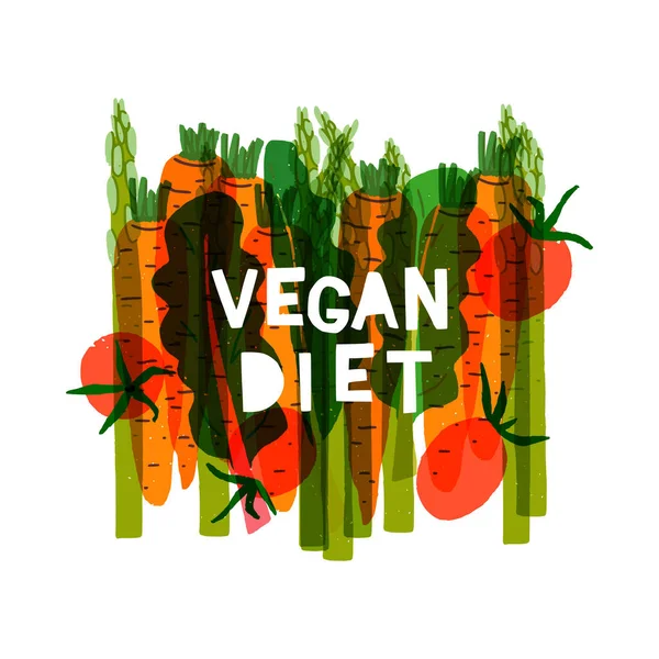 Vegetable Banner Flat Style Carrot Asparagus Tomato Green Leaves Copy — Stock Vector