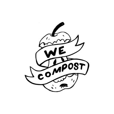 Kabataslak elma çekirdeğini gübrelerken kullandığımız harf ile şerit. Ekolojik yaşamın siyah beyaz çizimi. Typography elle çizilmiş organik atık sıralama, toplama, gübreleme için çağrı metni