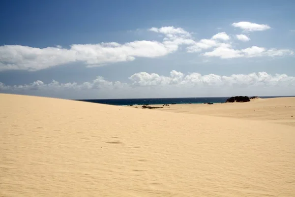 Яркий Белый Край Песчаной Дюны Контрастирует Глубоким Голубым Небом Корралехо — стоковое фото