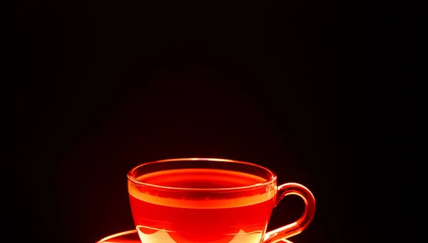 Close Isolated Transparent Glass Cup Brown Coffee Illuminated Red Light — Stock Photo, Image