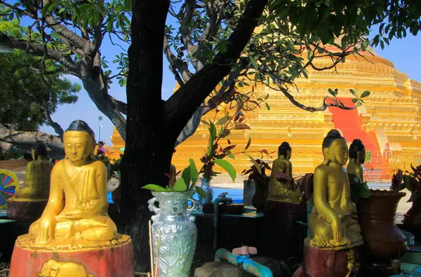 Bagan Myanmar Décembre 2015 Vue Sur Arbre Avec Des Stautes — Photo