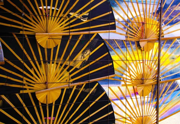 Traditional Hand Fans Umbrellas Row Wall Chiang Mai Thailand — Stock Photo, Image