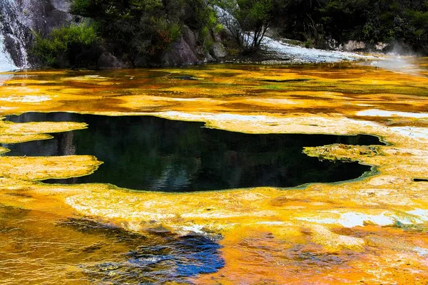 Orakei Korako Κρυφό Γεωθερμικό Πάρκο Θέα Στην Καυτή Πισίνα Κίτρινο — Φωτογραφία Αρχείου