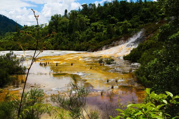 Orakei Korako Valle Geotérmico Oculto Terraza Esmeralda Nueva Zelanda Vista — Foto de Stock