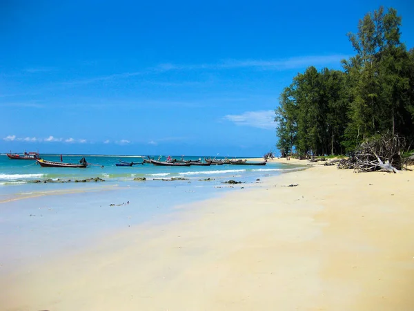 Long Tail Boats Bay Blue Sky Nai Yang Beach Airport — Stock Photo, Image