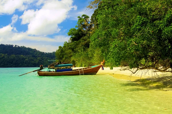 View Secluded Beach Remote Bay Turquoise Water Thai Long Tail — Stock Photo, Image