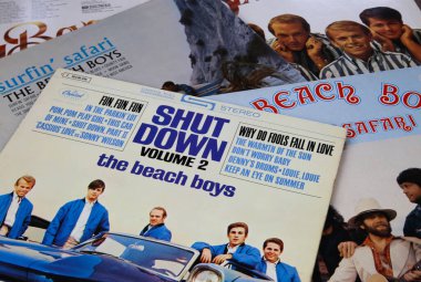 Viersen, Almanya - 28 Aralık. 2019: The Beach Boys plak koleksiyonunu kapatın