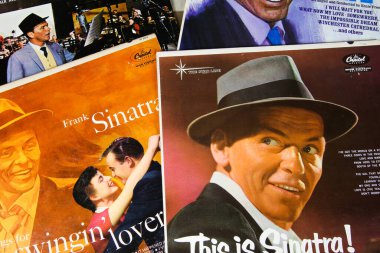 Viersen, Germany - 3. January 2020: Close up of Frank Sinatra vinyl record album covers clipart
