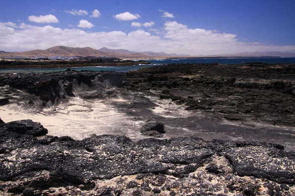 Cotillo Faro Del Toston View Black Volcanic Rock Lagoon Village — стокове фото