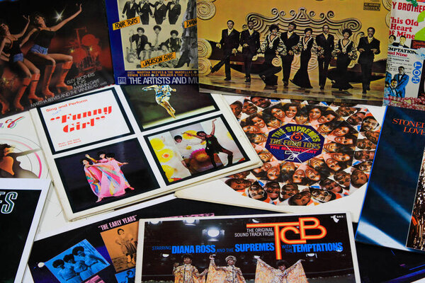 VIERSEN, GERMANY - AUGUST 22. 2019: View on collection of vintage vinyl records from Diana Ross and The Supremes