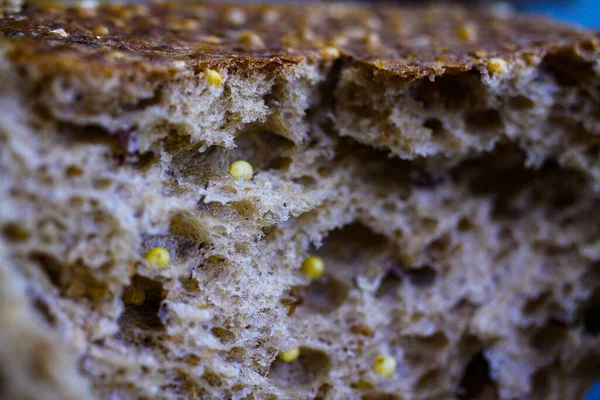 Macro Close German Baked Seeded Grain Bread Roll Crispy Brown — Stock Photo, Image