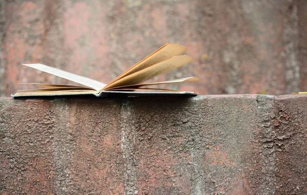 Open Book Lies Old Brick Staircase Made Burned Bricks — Stock Photo, Image