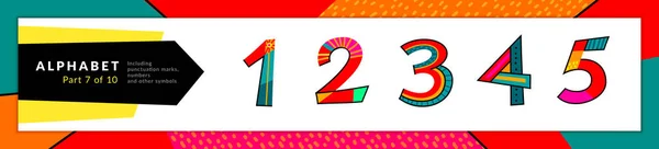 Carattere e numeri dell'alfabeto latino. Vettore stilizzato colorato 1, 2, 3, 4, 5 set numerico. Progettazione tipografica e illustrazione — Vettoriale Stock