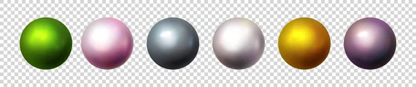 透明な背景に隔離された光沢のある真珠。多色オーブ、球状のボール、3Dサークルガラスボタン。光沢のある球、アイコンがセットされています。装飾用のベクター オブジェクト。図. — ストックベクタ