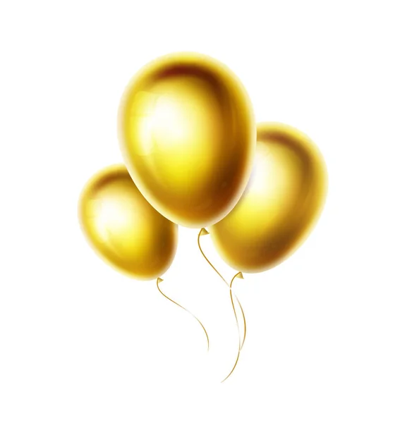 Grappolo di palloncini d'oro e gruppo isolato su sfondo bianco. Palloncino di elio lucido e lucido realistico per compleanno, festa, decorazione nuziale. Illustrazione di oggetti vettoriali a colori dorati. EPS10 — Vettoriale Stock