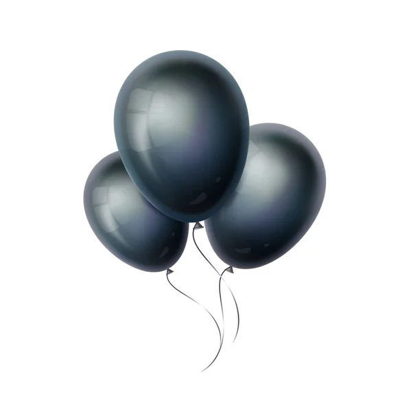 Siyah balonlar grup ve beyaz arka planda izole demet. 3D gerçekçi helyum Ballon. Doğum günü, parti, düğün veya diğer tatil için dekorasyon. Vector nesnesi ve Illustration. Eps10 — Stok Vektör