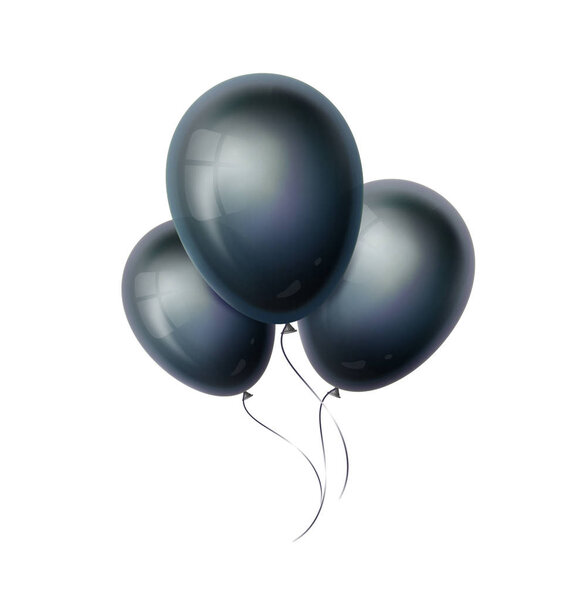 Black balloons group and bunch isolated on white background. 3d realistic helium ballon. Decoration for birthday, party, wedding or other holiday. Vector object and illustration. EPS10
