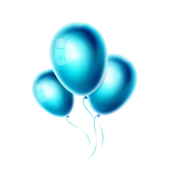 Manojo de globos azules aislados sobre fondo blanco. Balón de color turquesa realista para la decoración de cumpleaños, fiesta, boda o evento. Grupo de objetos. Ilustración vectorial. EPS10 — Vector de stock