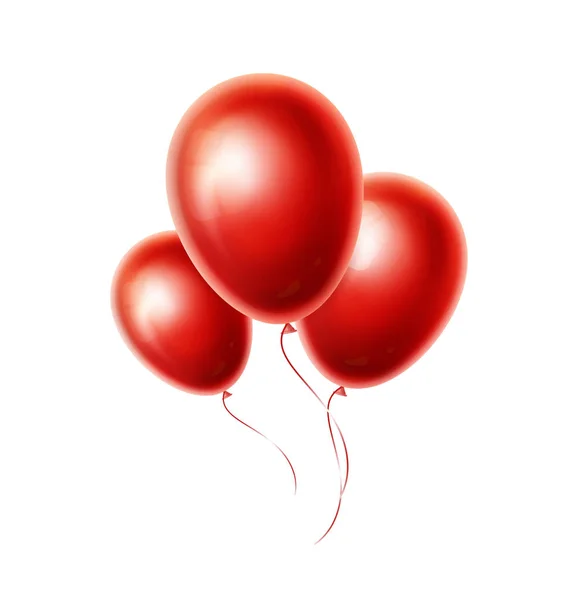 Červené balóny a banda izolovaná na bílém pozadí. Lesklý a lesklý realistický Heliový balon. Dekorace k narozeninám, oslava, svatba, ostatní svátky. Vektorový objekt a ilustrace. Eps10 — Stockový vektor