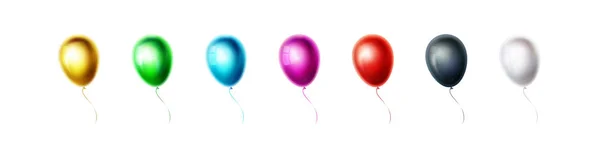 Set di palloncini di colore isolati su sfondo bianco. Collezione di elementi di design realistici per feste di compleanno o matrimoni. Palloncino di colore e decorazione. Volare. Illustrazione vettoriale. EPS10 — Vettoriale Stock