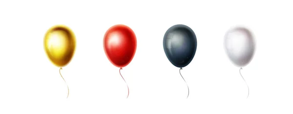 一套金色,红色,黑色,白色气球隔离在白色背景。彩色氦球生日,派对,婚礼装饰。飞行。实际对象集合。矢量插图。Eps10. — 图库矢量图片