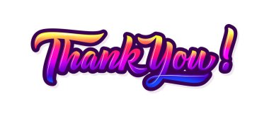 Teşekkür kartı, mesaj ya da kelimeler. Retro etiketi beyaz arkaplanda izole edildi. Kaliteli metin ve logo için teşekkürler. Retro pembe ve mor gradyan işareti. Tasarım elemanı. 80 'lerin vektör illüstrasyonu