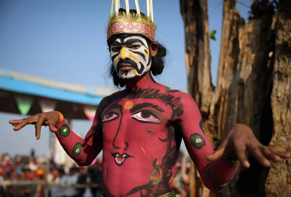 Pushkar India November 2018 Niet Geïdentificeerde Masker Danser Bij Slotceremonie — Stockfoto