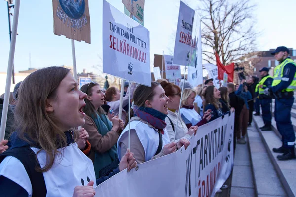 Helsinki Finlandia Abril 2019 Marcha Manifestación Contra Cambio Climático Ilmastomarssi — Foto de Stock