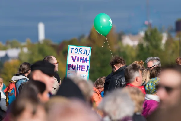 Helsinki Finlandia Septiembre 2016 Peli Poikki Rikotaan Hiljaisuus Manifestación Protesta — Foto de Stock