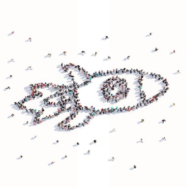 Bir sürü insan formu roket, çizim çocuk