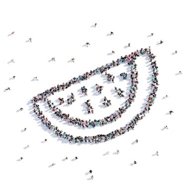 Bir sürü insan formu parça karpuz, çizim çocuk