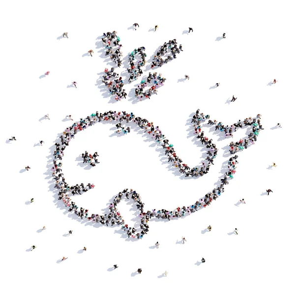 A lot of people form whale, childrens drawing — Stock Photo, Image