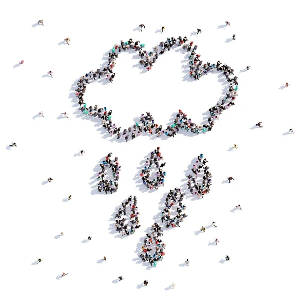 Un sacco di gente forma una nuvola con una pioggia, disegni per bambini — Foto Stock