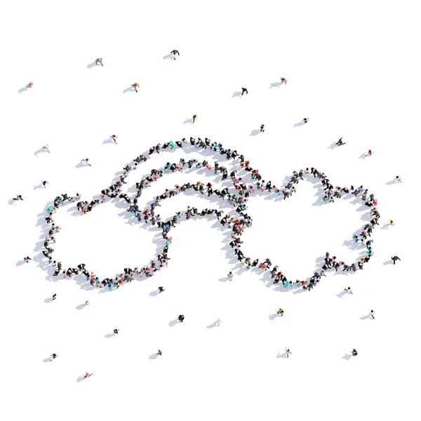 Un sacco di gente forma nuvole, arcobaleno, disegni per bambini — Foto Stock