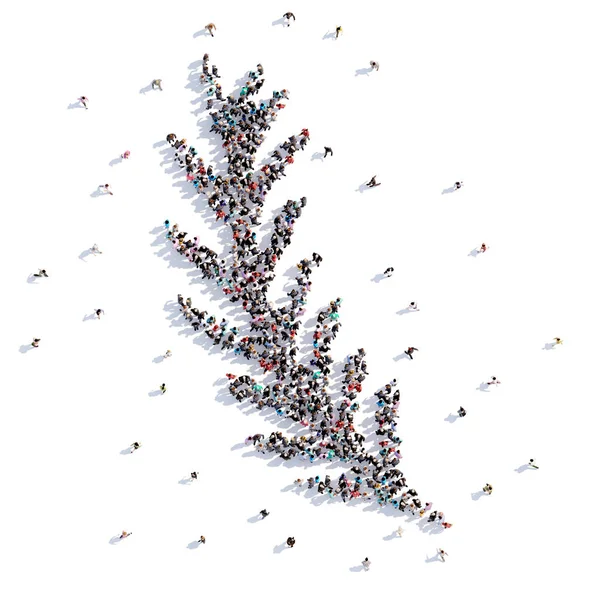 En massa människor form spruce gren, jul, barnens teckning. 3D-rendering. — Stockfoto