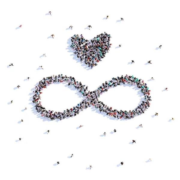 A lot of people form Endless love, love, icon . 3d rendering. — Stock Photo, Image