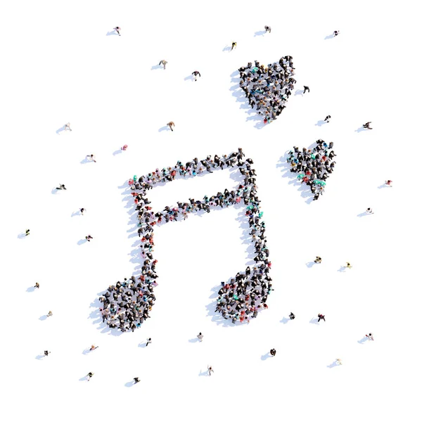 A lot of people form musical note, love, icon . 3d rendering. — Stock Photo, Image