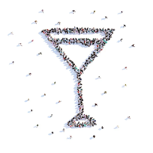 Een heleboel mensen vormen een glaasje martini, een bruiloft, liefde, pictogram. 3D-rendering. — Stockfoto