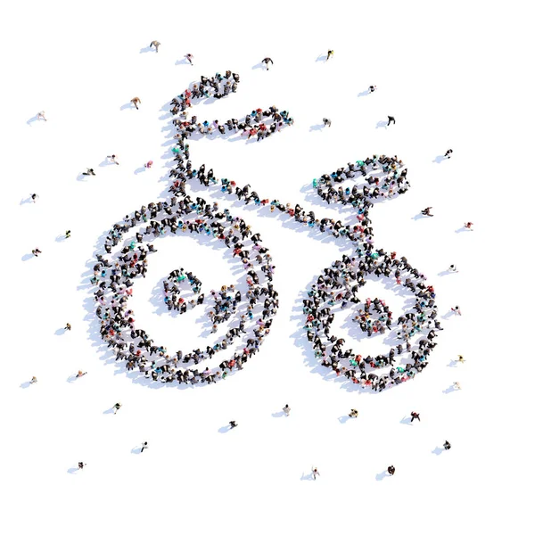 En massa människor form barn cykel, ikonen. 3D-rendering. — Stockfoto