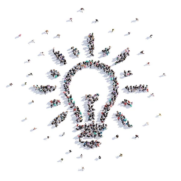 A lot of people form lamp, idea, icon . 3d rendering. — Stock Photo, Image